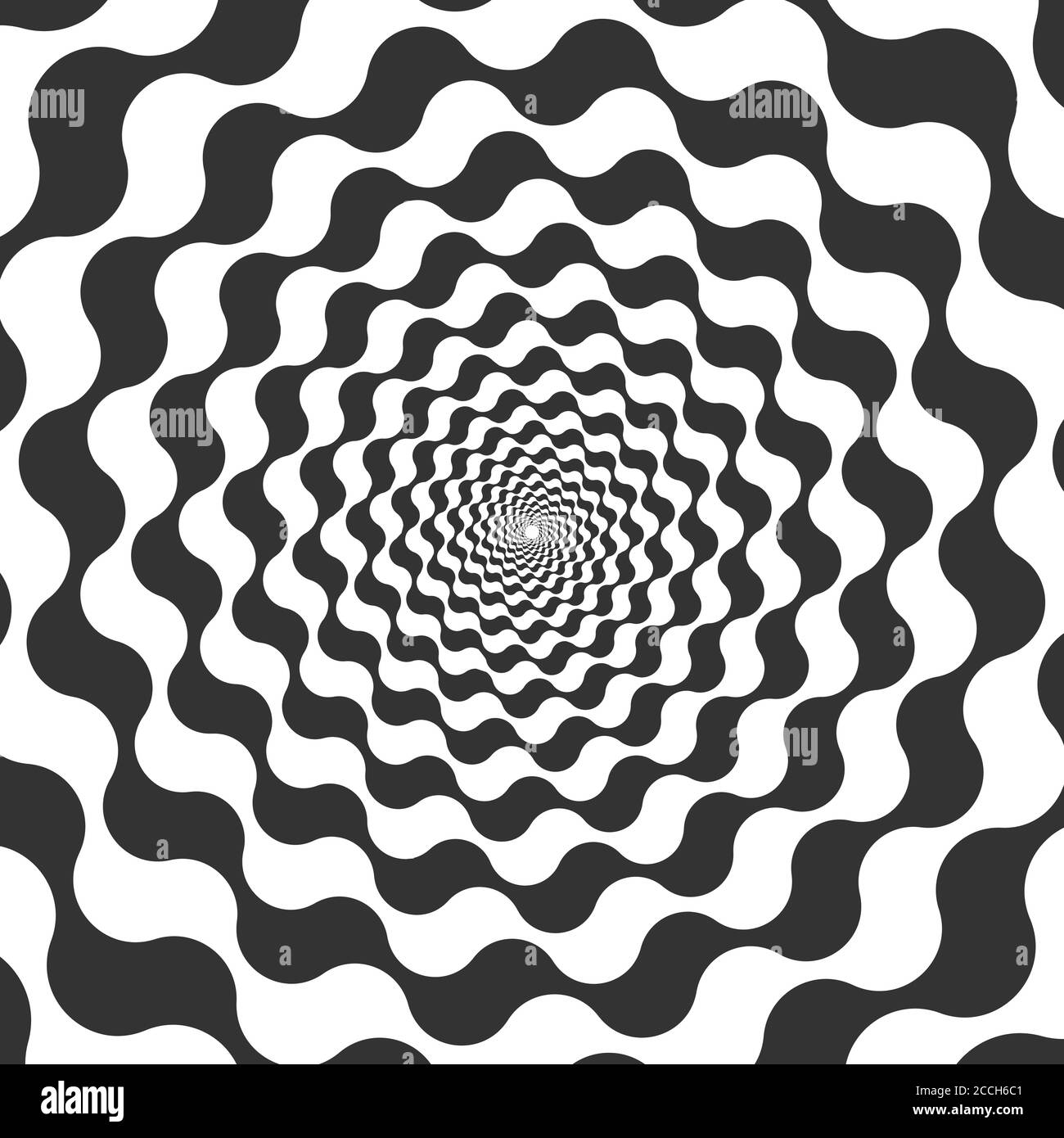 Abstrakt gewirbelte Silhouette. Wirbel Kreis schaffen Illusion, trügerische Bewegung. Schwarz, weiß Spin für Hypnose Stock Vektor