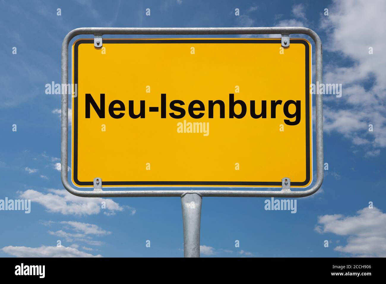 Ortstafel Neu-Isenburg, Hessen, Deutschland Ortsschild Neu-Isenburg, Hessen, Deutschland, Europa Stockfoto