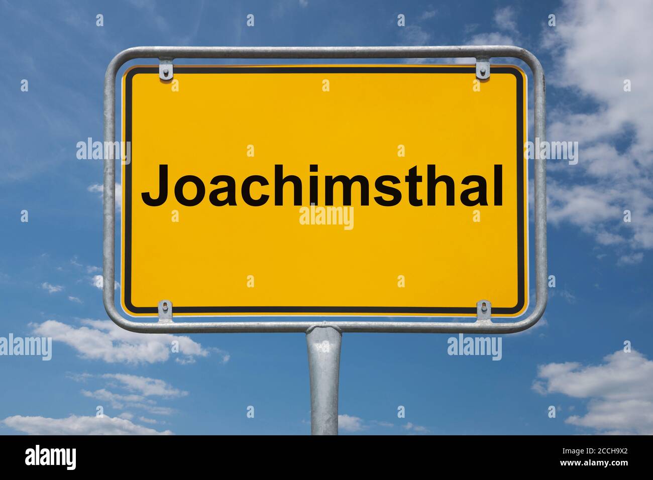 Ortstafel Joachimsthal, Brandenburg, Deutschland Ortsschild Joachimsthal, Brandenburg, Deutschland, Europa Stockfoto