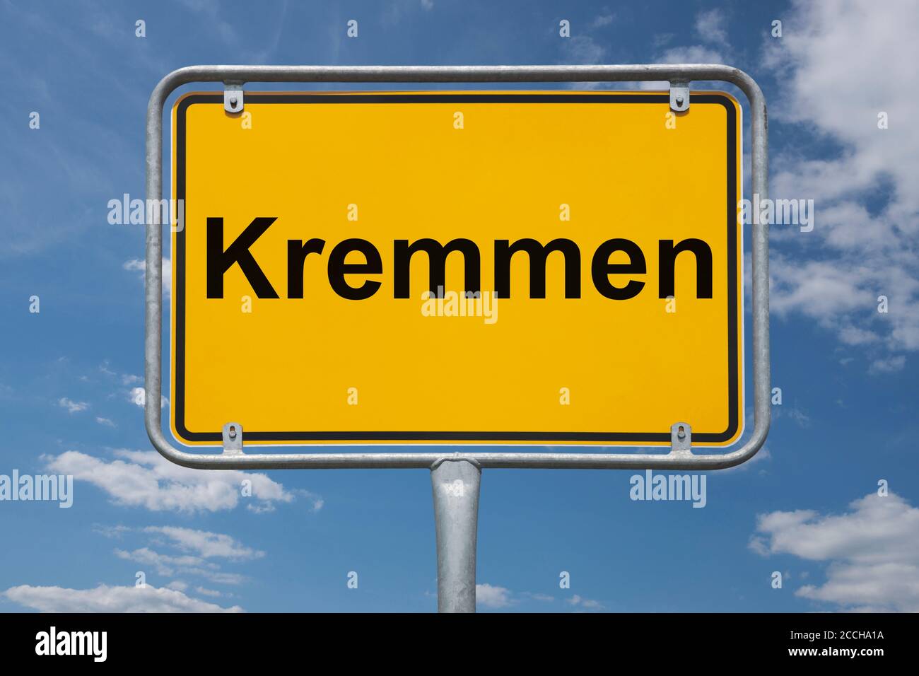 Ortstafel Kremmen, Brandenburg, Deutschland Ortsschild Kremmen, Brandenburg, Deutschland, Europa Stockfoto