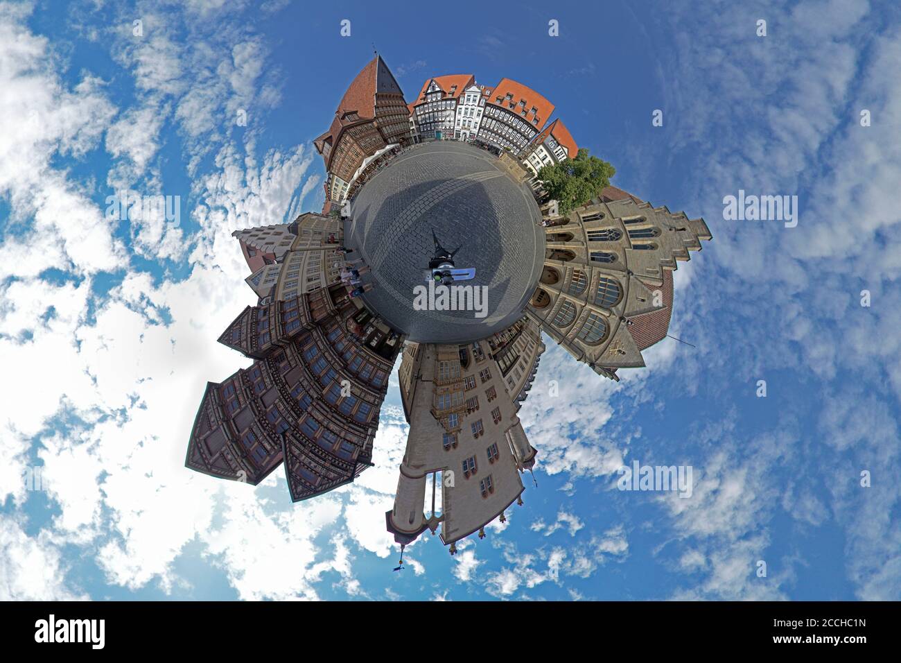 Little Planet Foto, historischer Marktplatz, Hildesheim, Niedersachsen, Deutschland Stockfoto