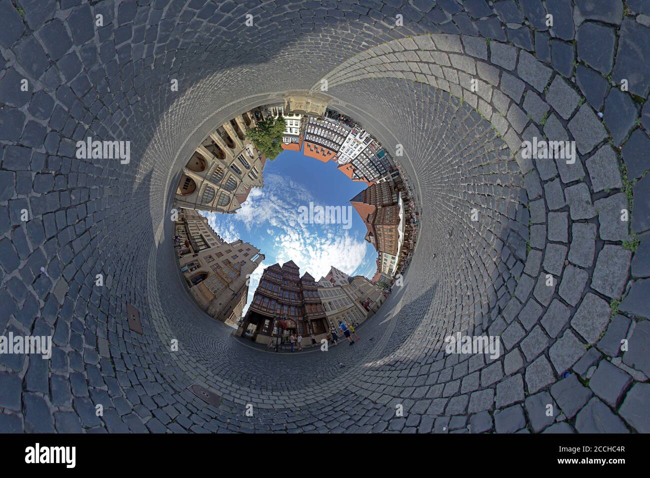 Little Planet Foto, historischer Marktplatz, Hildesheim, Niedersachsen, Deutschland Stockfoto