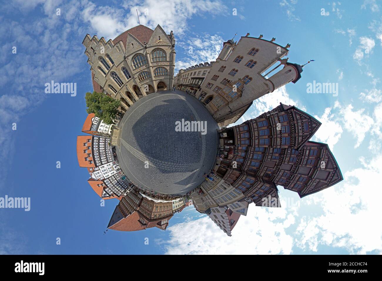 Little Planet Foto, historischer Marktplatz, Hildesheim, Niedersachsen, Deutschland Stockfoto