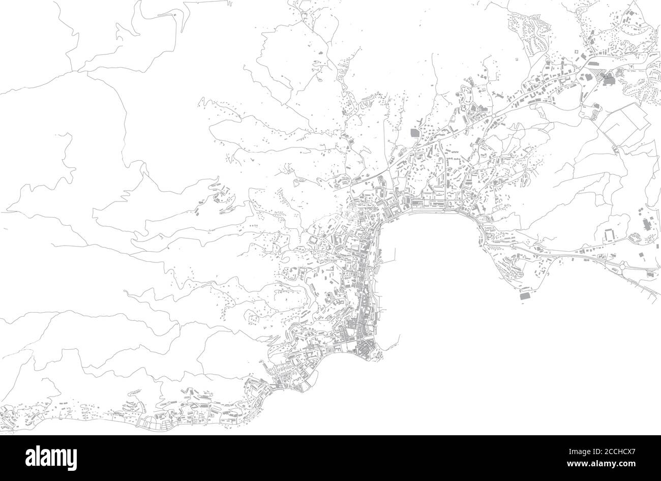 Karte von Ajaccio, Satellitenansicht, Stadt, Korsika, Frankreich. Straße und Gebäude der Hauptstadt Stock Vektor