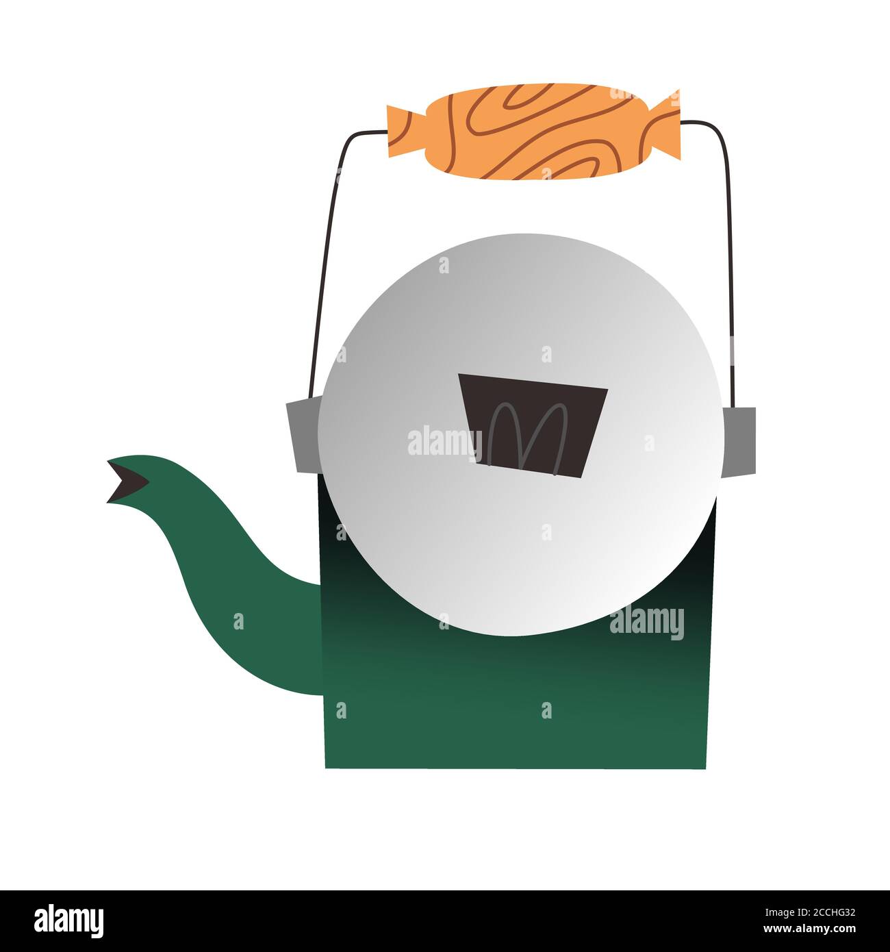 Doodle Wasserkocher, klassische Metall Teekanne für kochendes Wasser. Haushaltsküchenutensilien, isolierte Vektor-Symbol auf weißem Hintergrund, Doodle Hand gezeichnet Stock Vektor