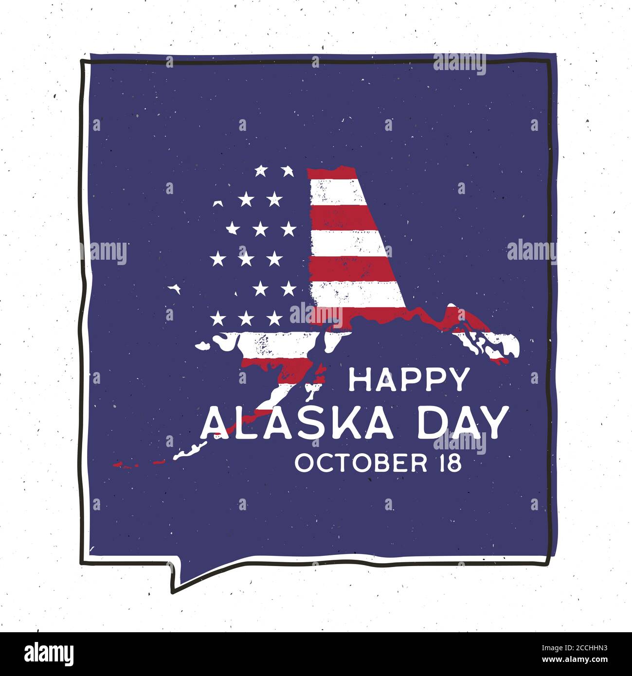 Vintage Abenteuer Alaska Tag Abzeichen Illustration Design. Outdoor US State Emblem mit USA Flagge und Text - Happy Alaska Day Oktober 18. Ungewöhnlich amerikanisch Stock Vektor