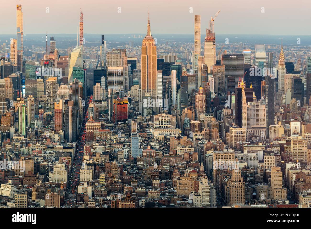 Golden Light Auf Manhattan Wolkenkratzern Stockfoto
