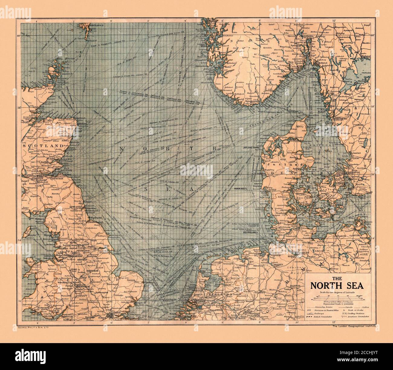 Karte Der Nordsee 1916 Stockfoto