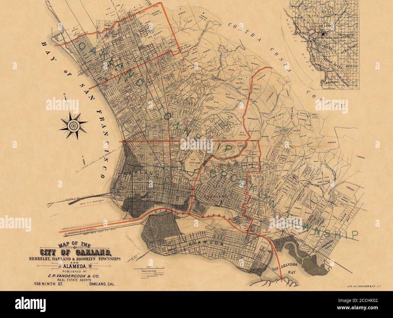 Karte Von Oakland 1889 Stockfoto