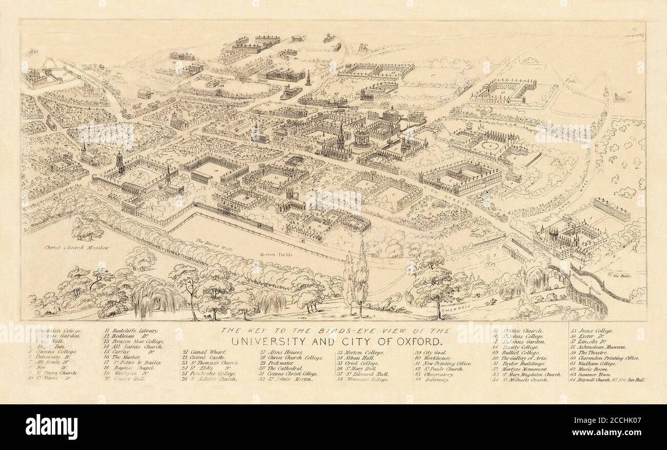 Karte Von Oxford 1850 Stockfoto