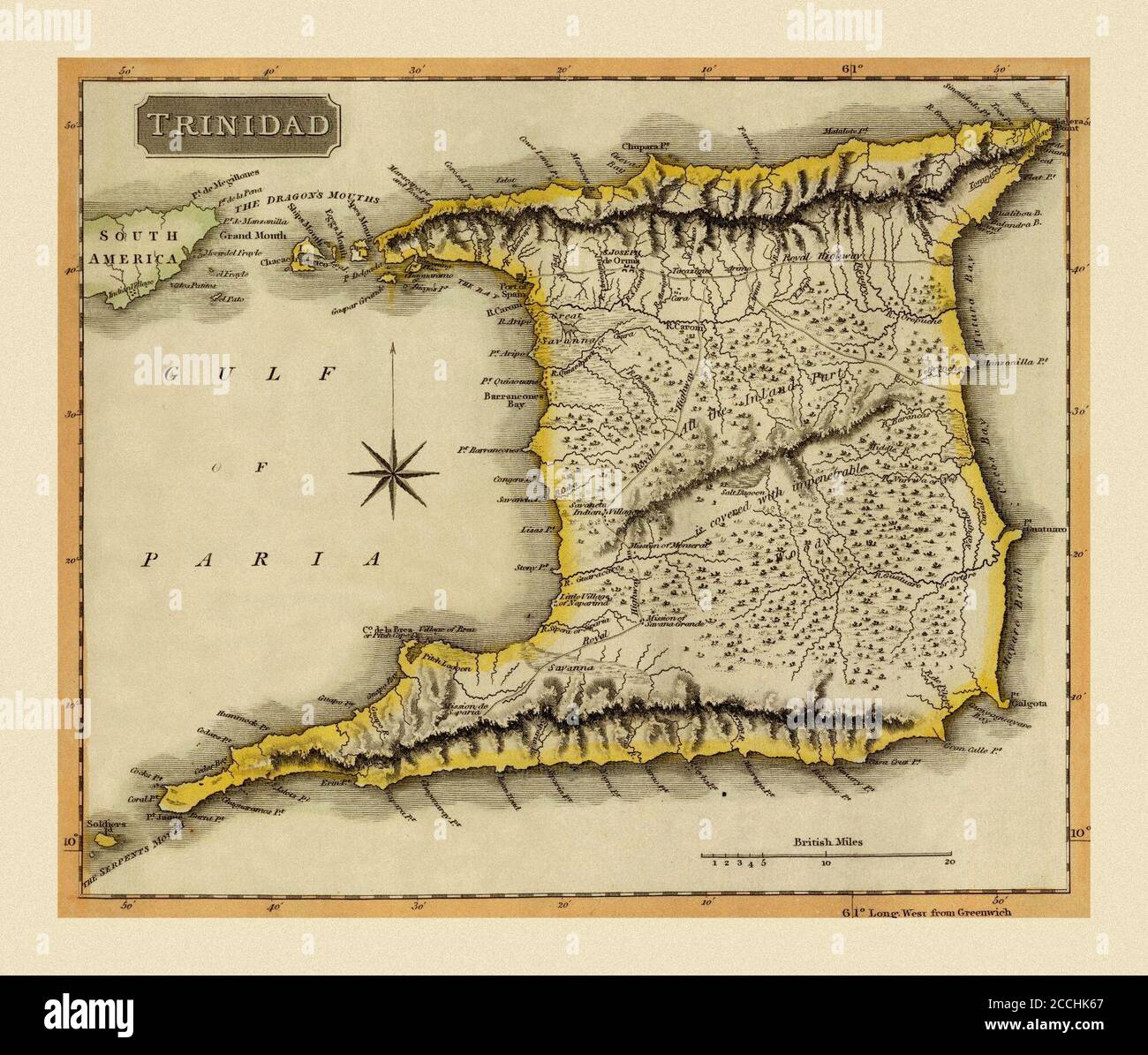 Karte Von Trinidad 1816 Stockfoto