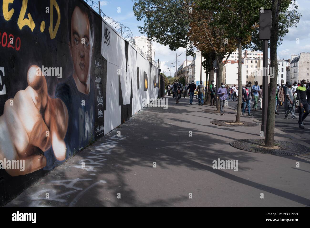 Paris, samedi 22 août 2020 : Manifestation 24 ans après l’Expulation violente des Sans-Papiers de l’église Saint-Bernard Stockfoto