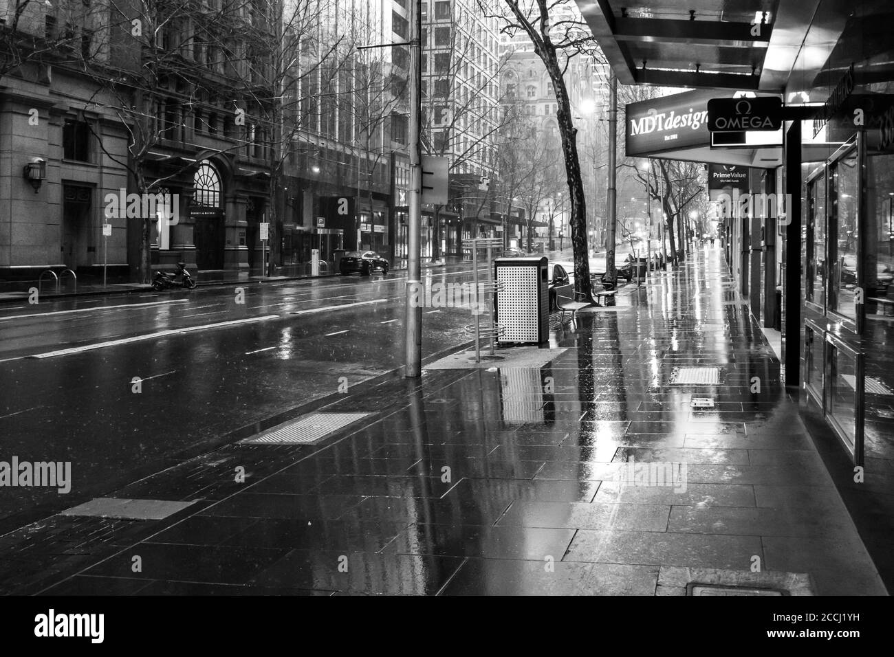 Ruhige Straßen in Melbourne während der Coronavirus-Pandemie und der Absperrung der Stufe 4 Stockfoto