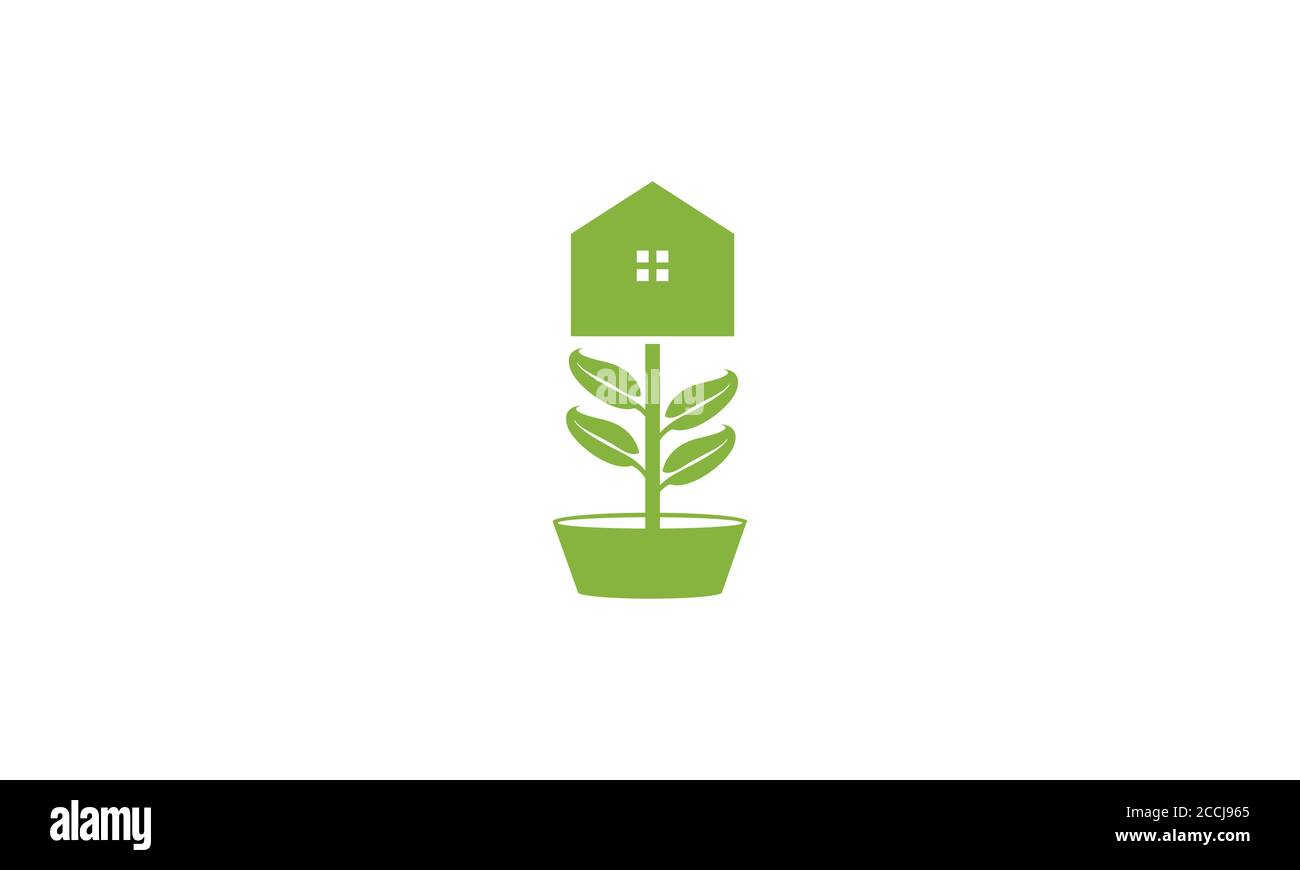 Grüne Pflanze Blume Haus oder Haus oder Immobilien-Logo Design Stock Vektor