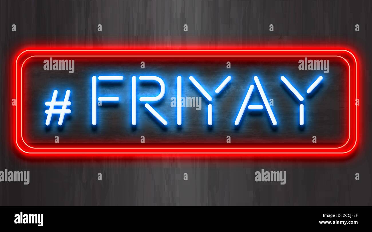 #FRIYAY Neon Zeichen auf einem dunklen Hintergrund Stockfoto