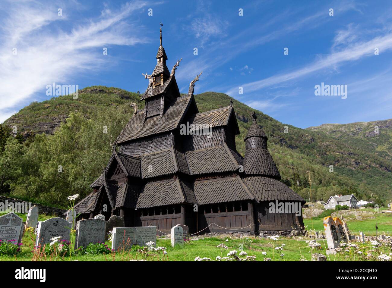 Alte Borgund Stabkirche in Laerdal, Norwegen, erbaut um 1200 Stockfoto