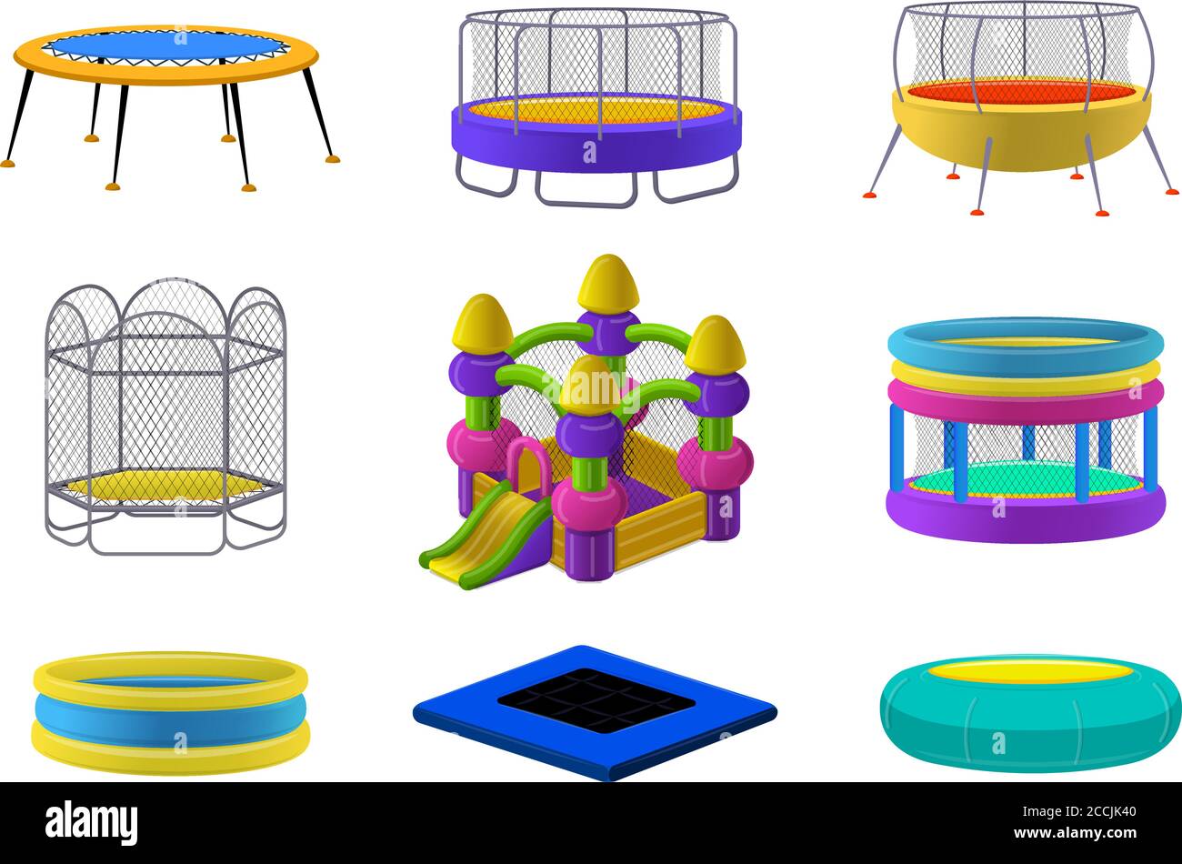 TrampolinSymbole eingestellt. Cartoon Satz von Trampolin Vektor