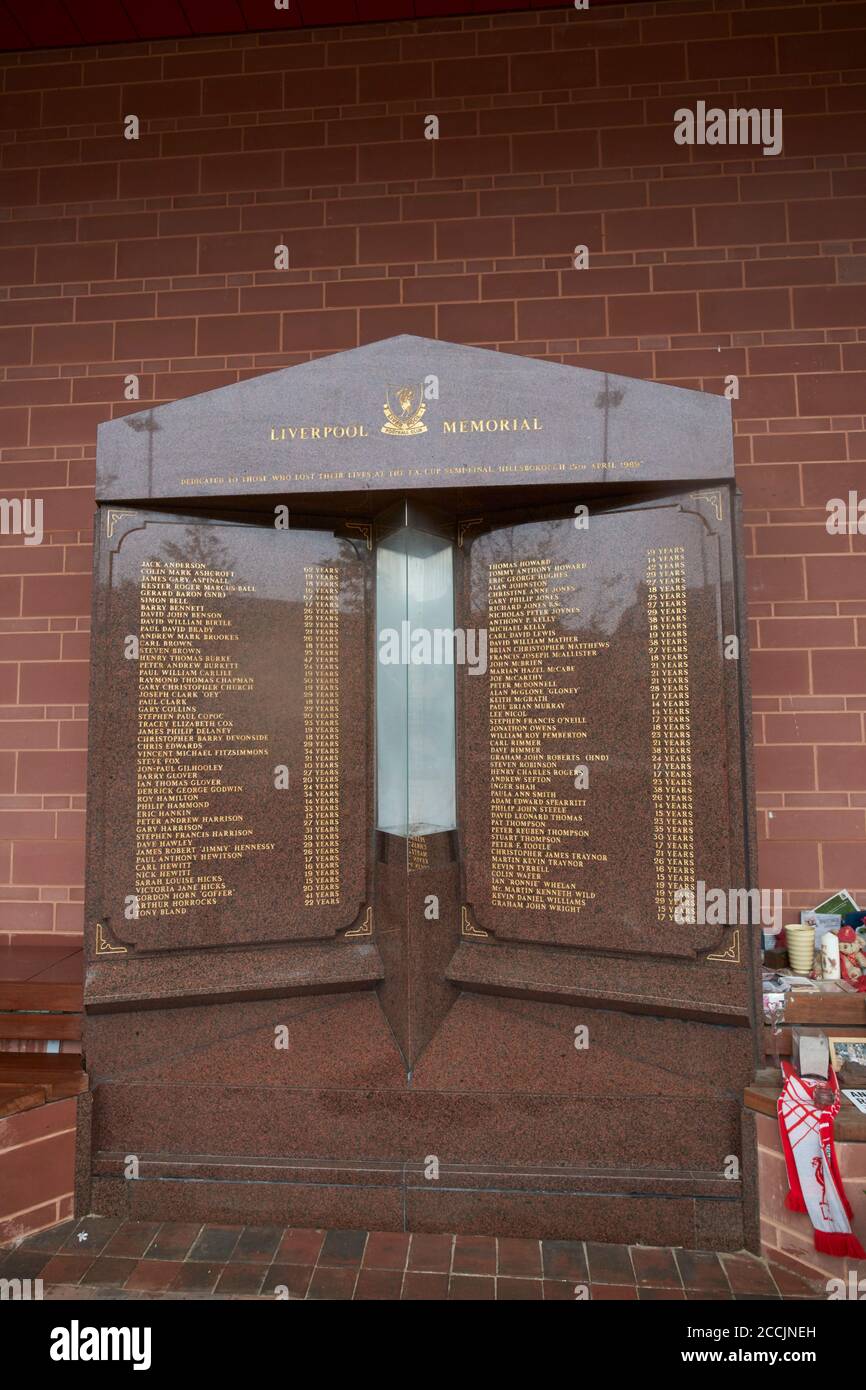 hillsborough Memorial in anfield, merseyside, england, großbritannien Stockfoto