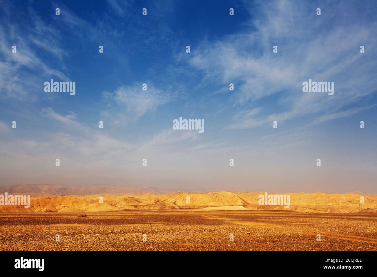 Landschaften der israelischen Wüste unter dem blauen Himmel bei Tag Stockfoto