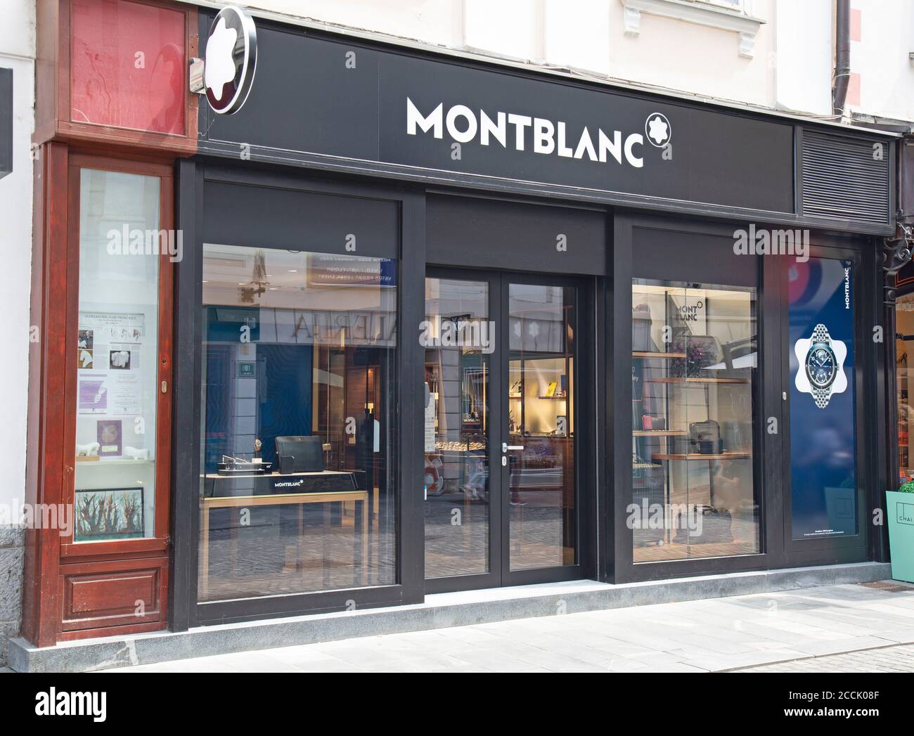 Der Mont Blanc, Montblanc, Geschäft, Geschäft, in Ljubljana, Hauptstadt von Slowenien Stockfoto