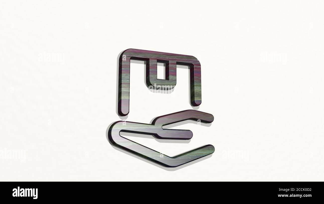 LIEFERUNG LIEFERN 3D-Symbol an der Wand, 3D-Illustration Stockfoto