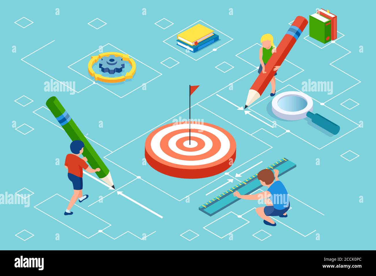 Vektor von Kindern halten ein Lineal und Bleistifte Messung der Größe des Bildungsziels Stock Vektor