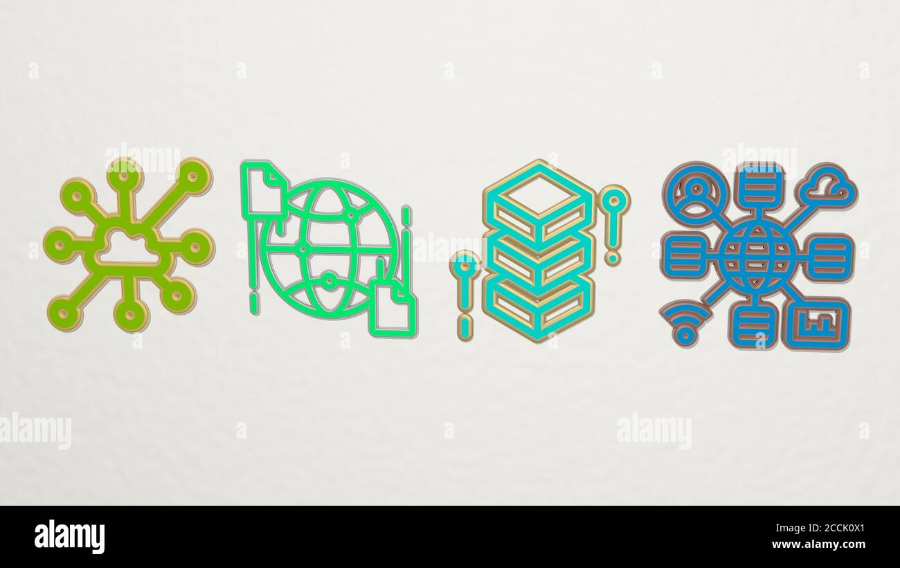 BIG DATA 4 Icons Set, 3D Illustration Stockfoto