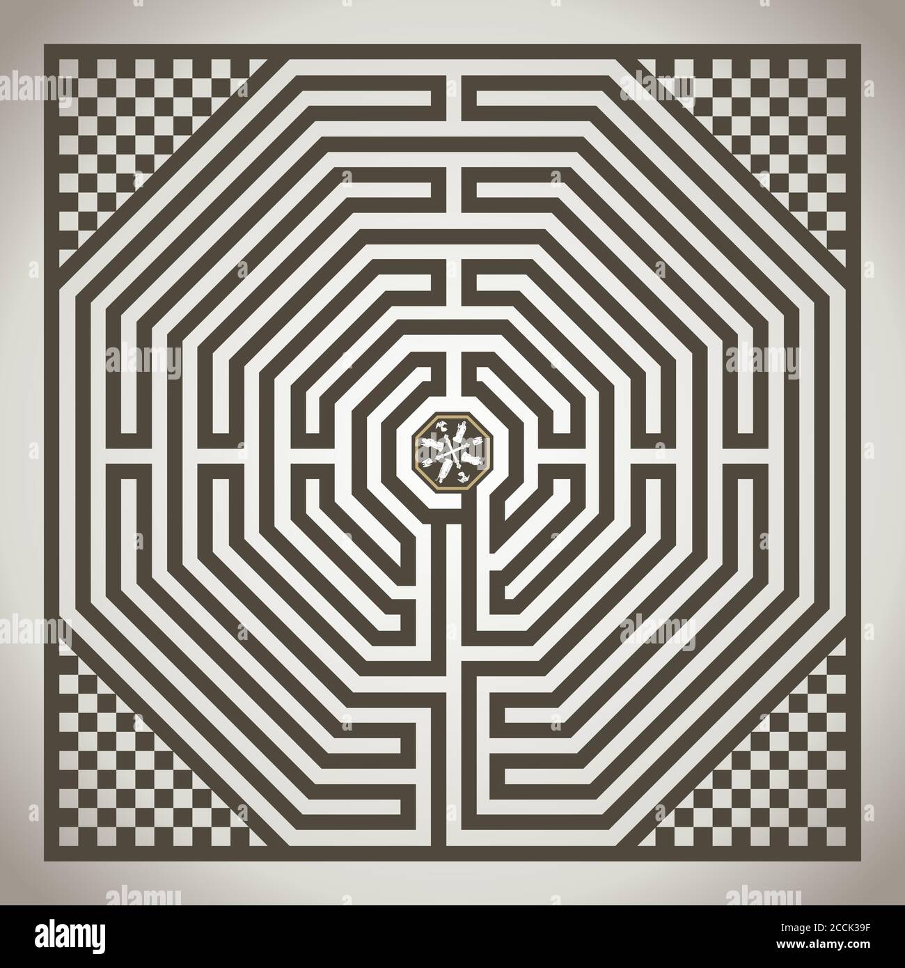Amiens, das berühmte Labyrinth auf dem Boden der Kathedrale, religiöses Symbol, Vektor-Illustration Stock Vektor