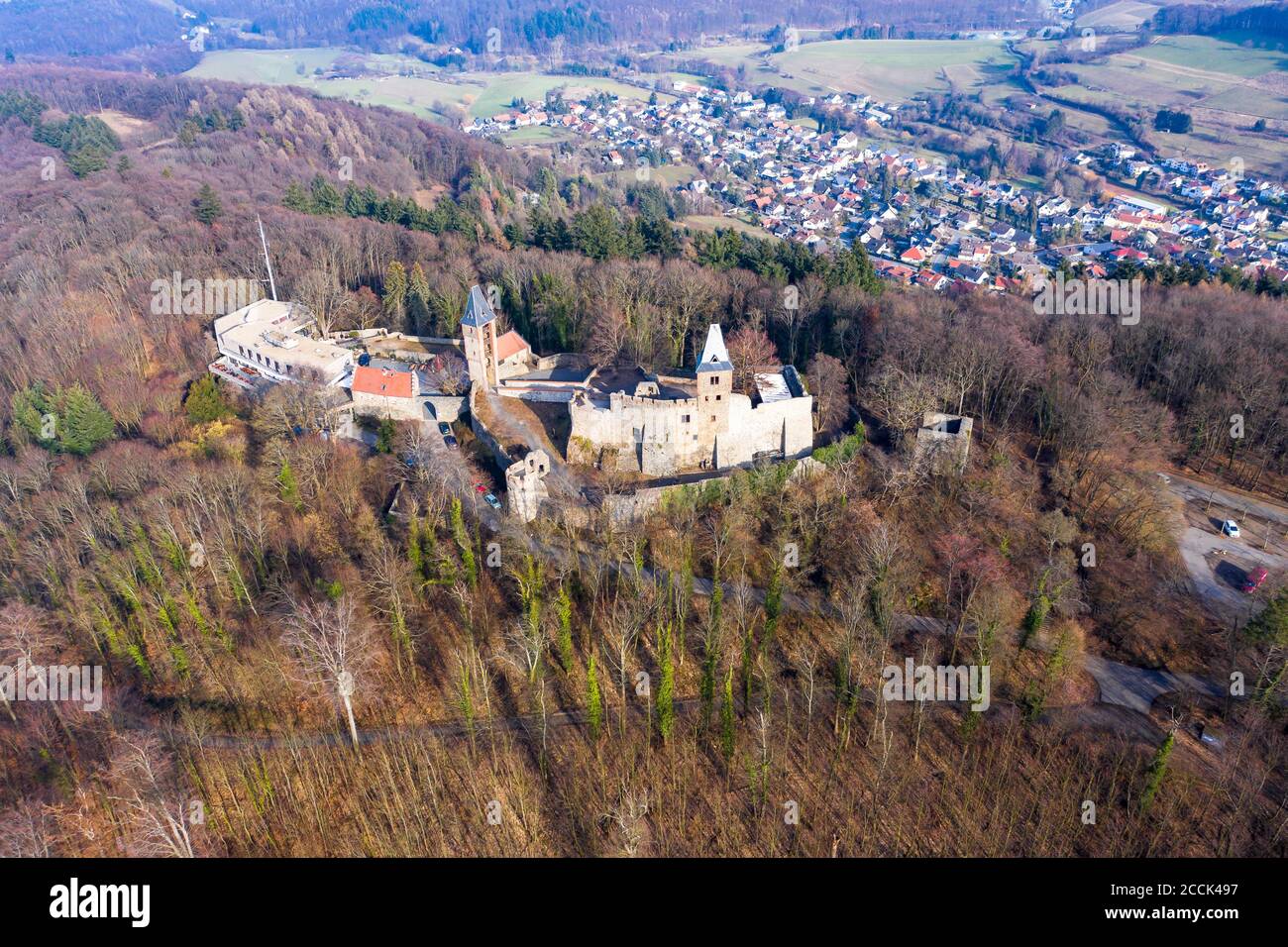 Deutschland, Hessen, Eberstadt, Luftaufnahme Schloss Frankenstein im Herbst Stockfoto