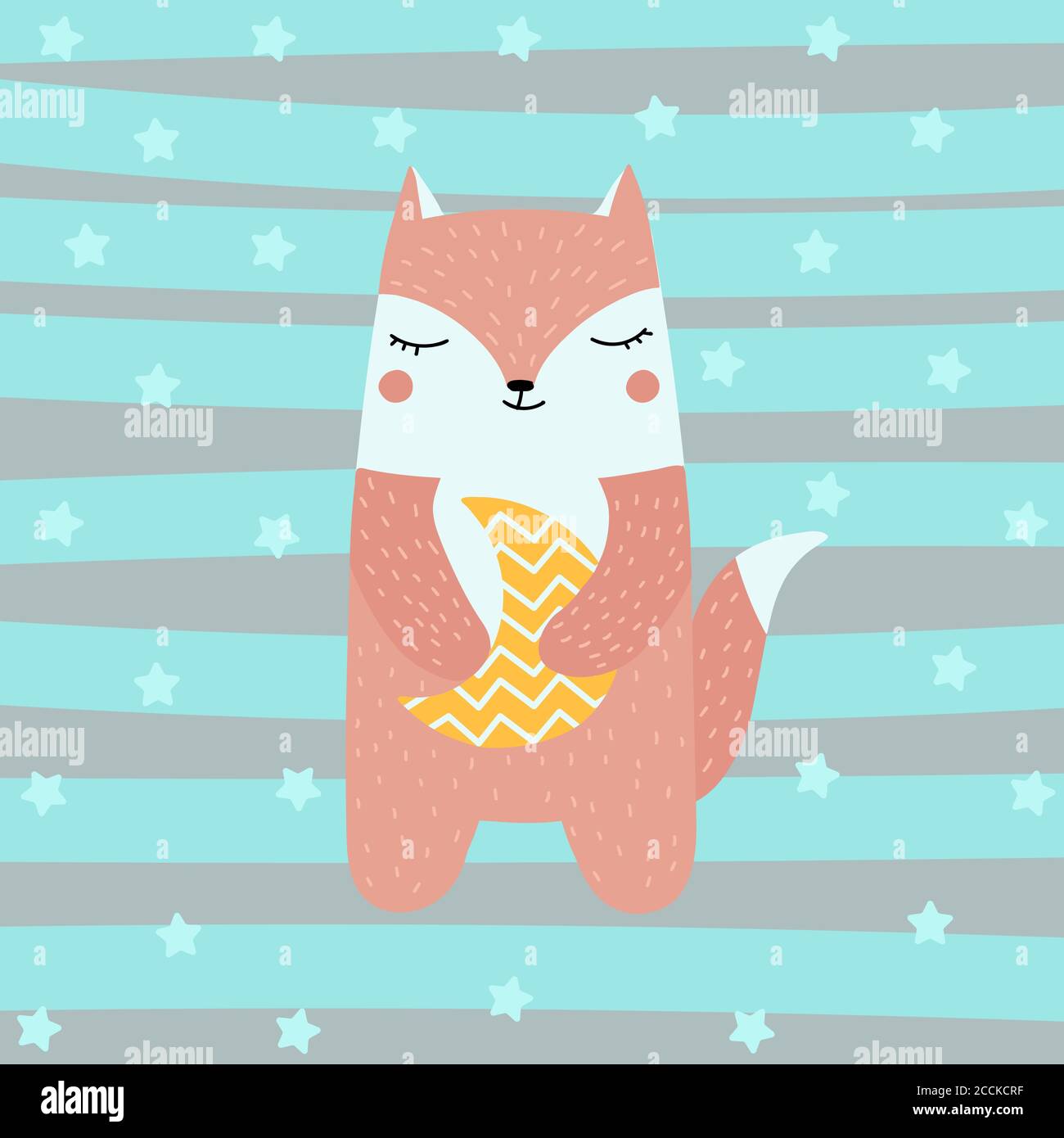 Cute Fox und der Mond skandinavischen Stil für Kinder Hand Drawn Doodle Vektor Cartoon Illustration Stock Vektor