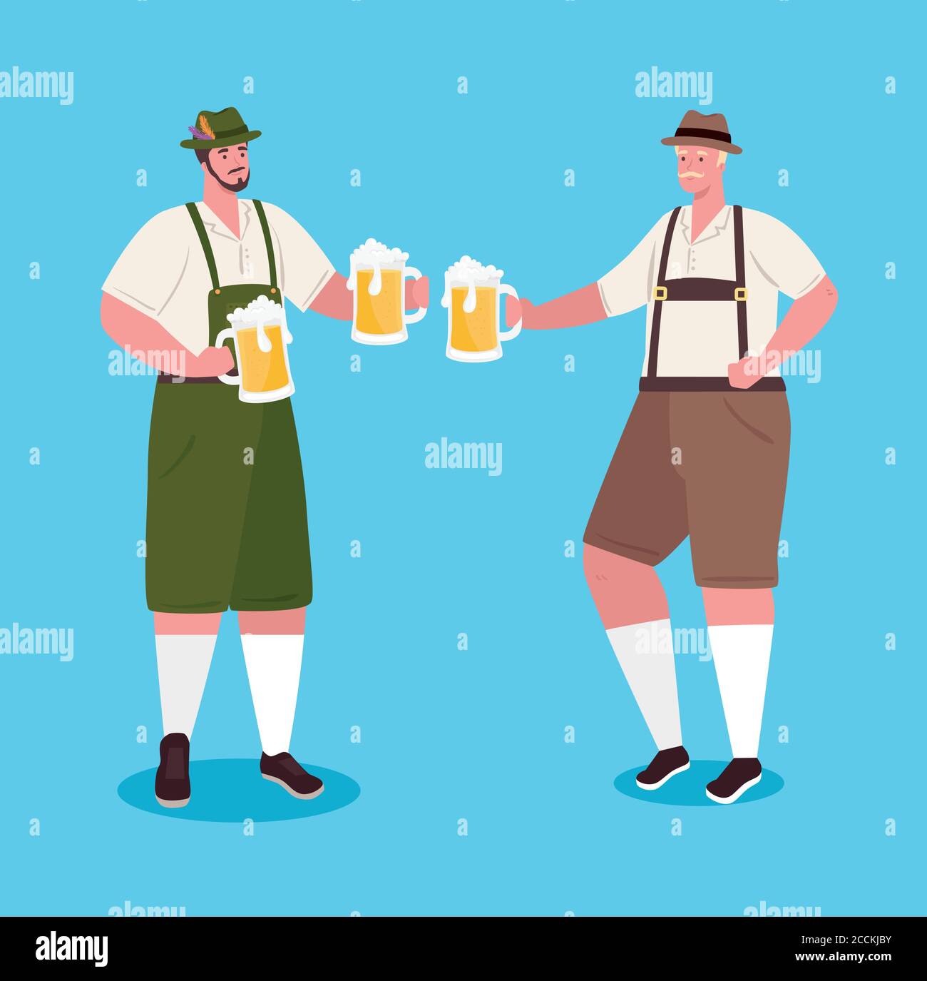 Männer deutsche in Nationaltracht mit Gläsern Bier zum oktoberfest festspielfest Stock Vektor