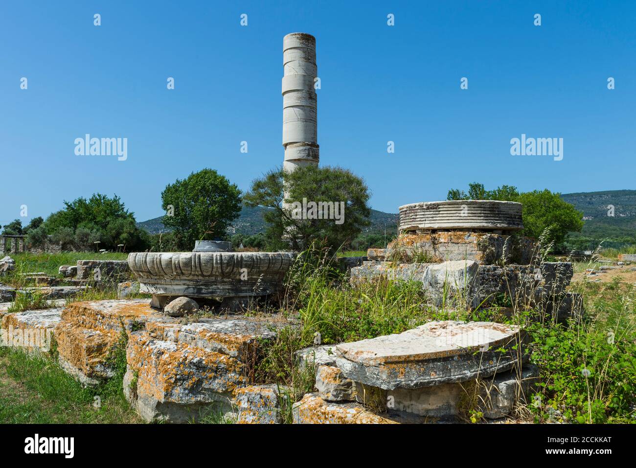 Griechenland, Samos, Ruinen von Heraion von Samos im Sommer Stockfoto