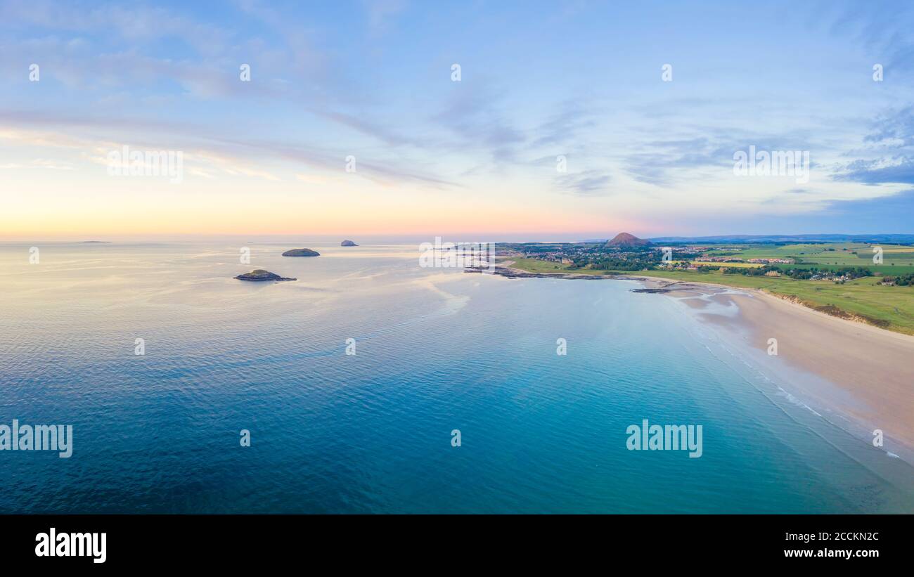Luftaufnahme von Broadsands Strand gegen Himmel, Schottland, East Lothian Stockfoto