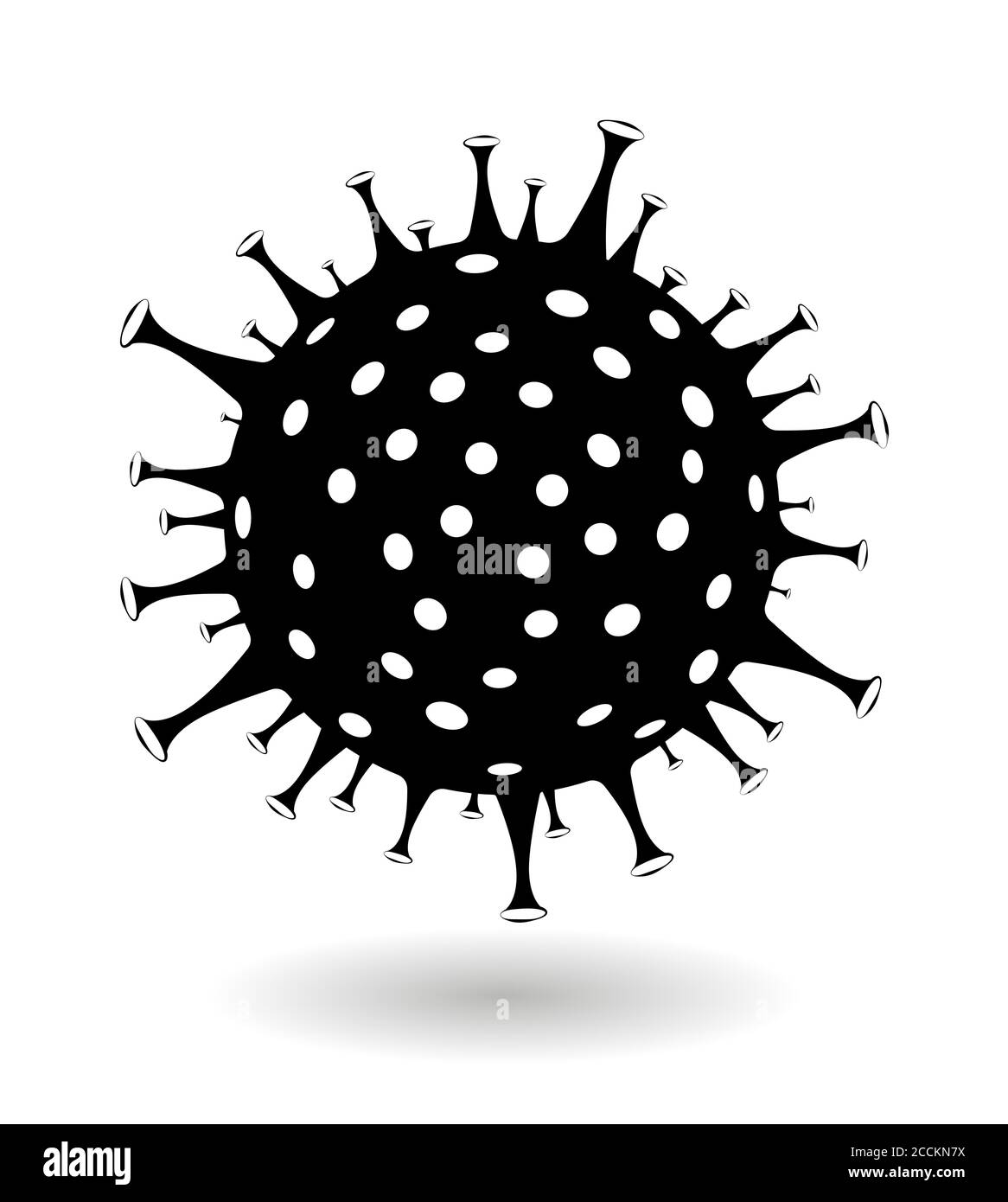 Coronavirus-Epidemie im Jahr 2020. COVID-19. Schwarzes Bild eines mikroskopischen Virus. Stock Vektor