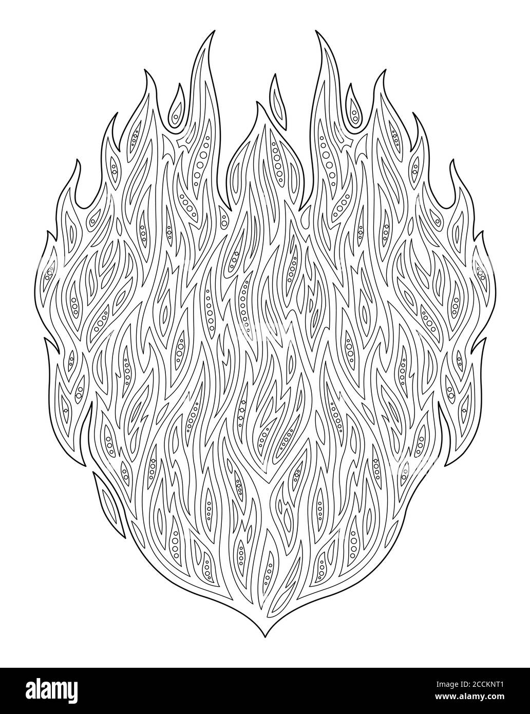 Schöne Erwachsene Malbuch Seite mit schwarz und weiß dekorativ Feuersymbol Stock Vektor