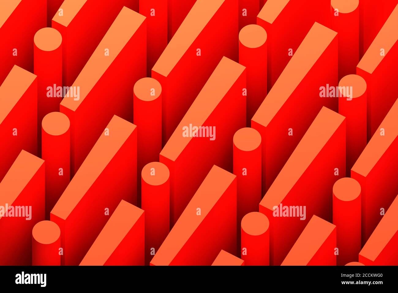 Dreidimensionales Muster aus Reihen roter Ausrufezeichen Stockfoto