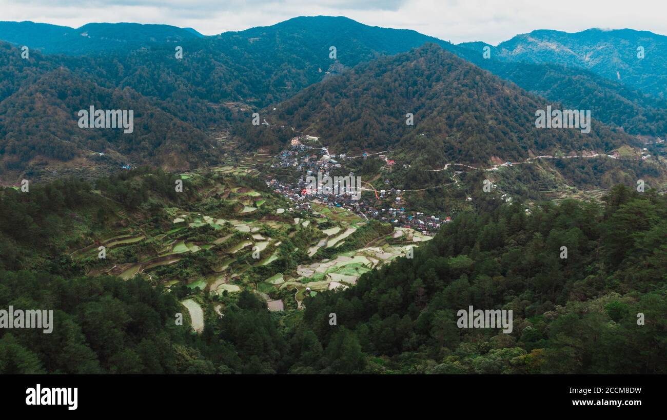 Blick von den Reisterrassen auf Mt. Amuyao Trail Stockfoto