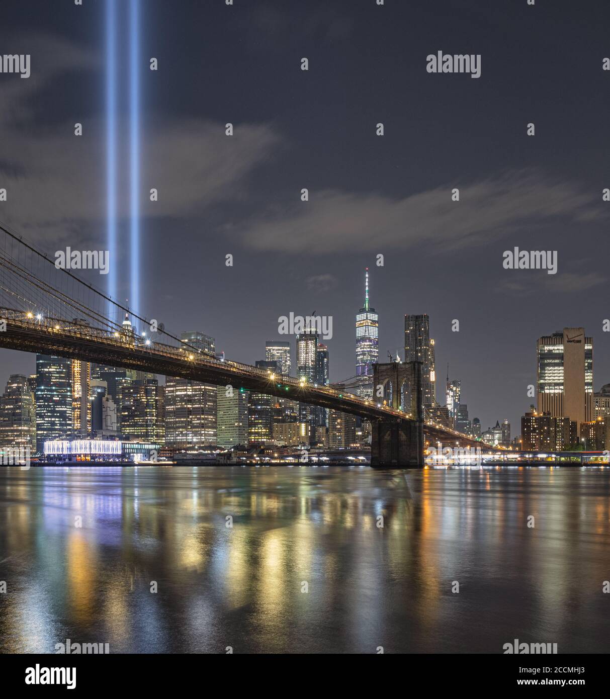 New York City 9/11 Gedenkleuchten in Lower Manhattan Stockfoto