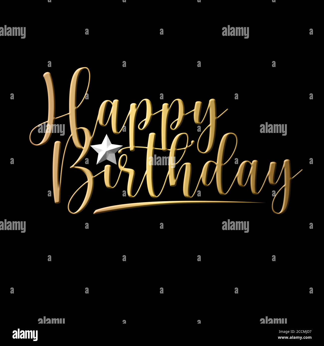 Alles gute zum Geburtstag Gold Kalligraphie Schrift Schriftzug mit einem weißen Stern Auf schwarzem Hintergrund Stockfoto