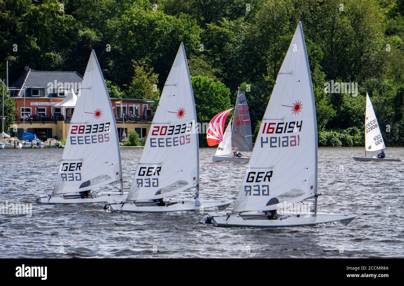 Baldeneysee, Segelregatta, Laser- und Beiboot-Klasse, Essen, NRW, Deutschland Stockfoto