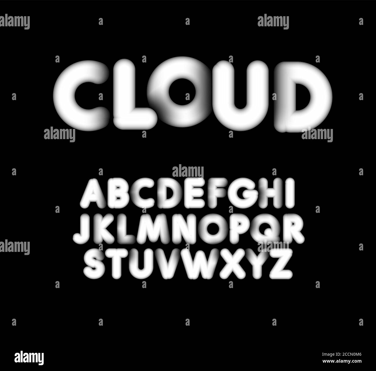 Weich abgerundete Buchstaben gesetzt. Luftige Schrift wie Wolken oder Watte Stil. Weißes Fett Alphabet mit Schatten. Original Vektorschriftentwürfe für Stock Vektor