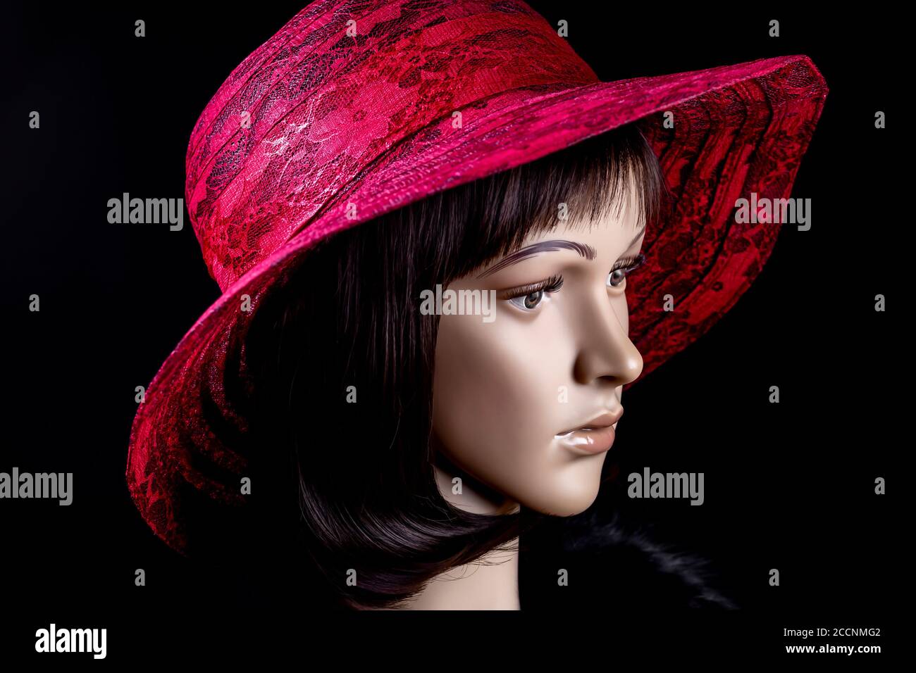 Brunette in Red hat Stockfoto