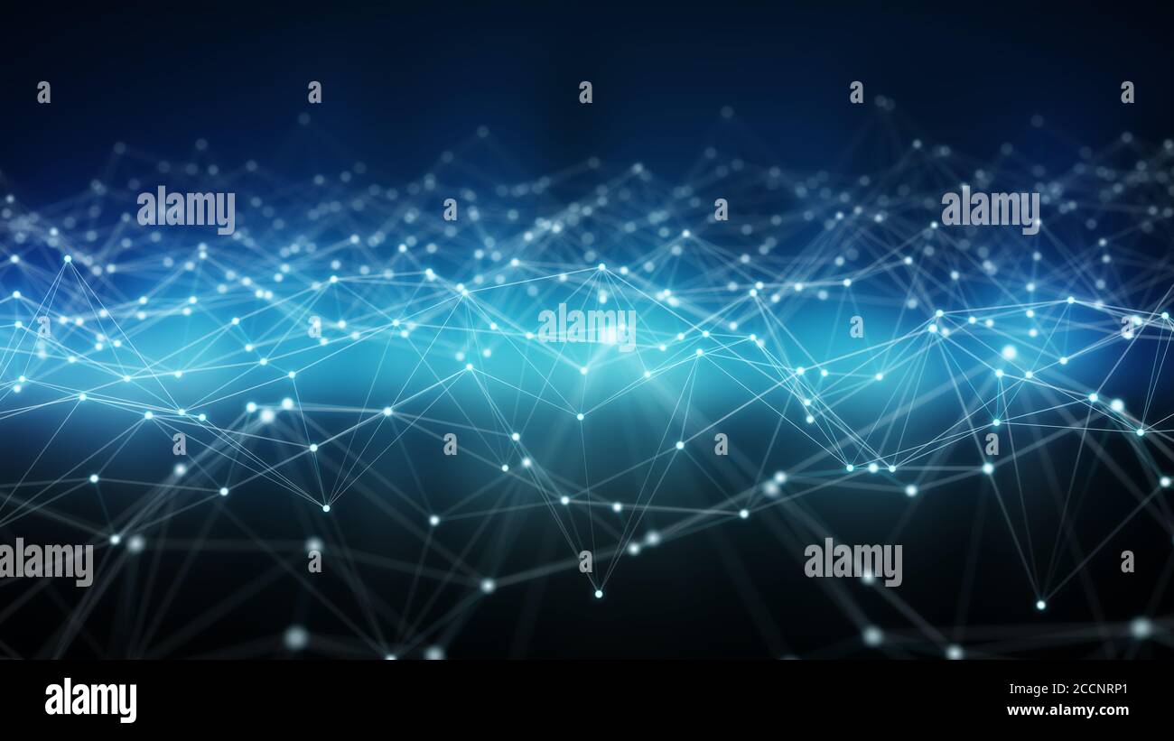 Abstrakte digitale Netzwerkverbindung blauer Hintergrund 3D-Rendering Stockfoto