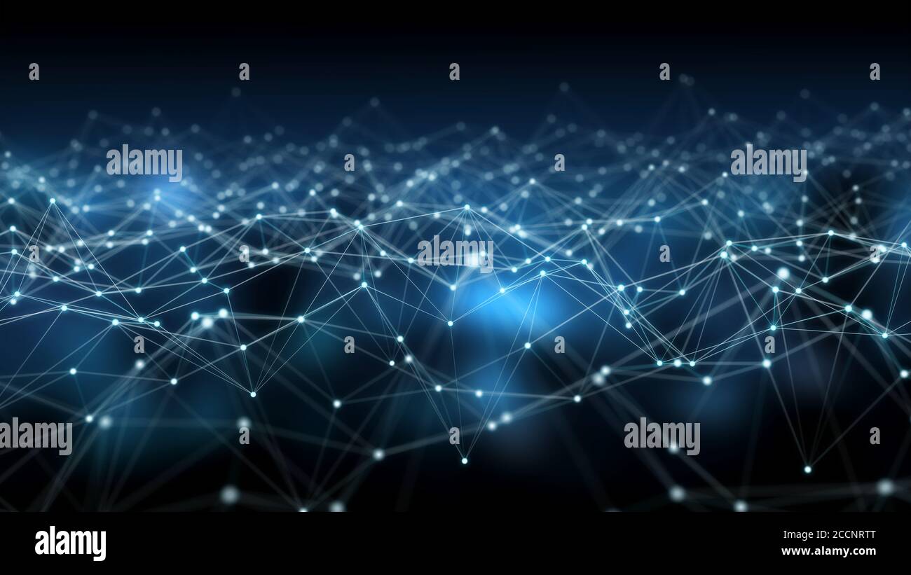 Abstrakte digitale Netzwerkverbindung blauer Hintergrund 3D-Rendering Stockfoto