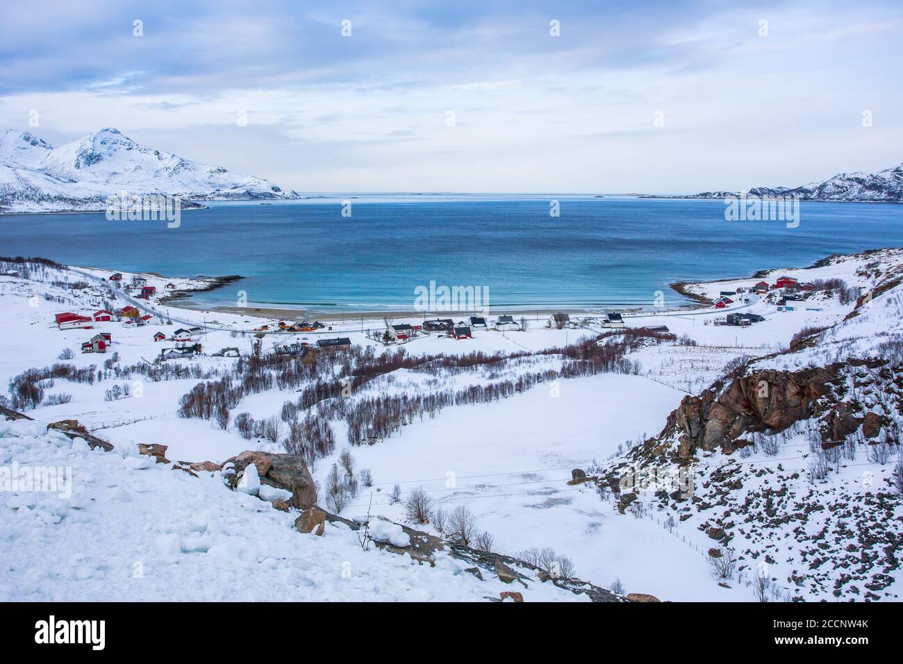 Grøtfjorden Dorf Im Winter Stockfoto