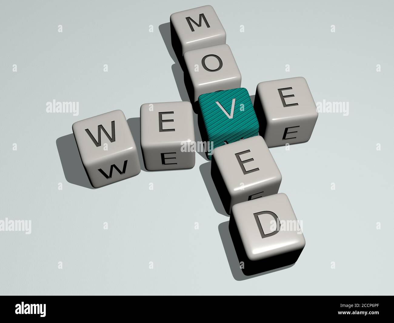 Weve verschoben Kreuzworträtsel durch kubische Würfel Buchstaben, 3D-Illustration Stockfoto