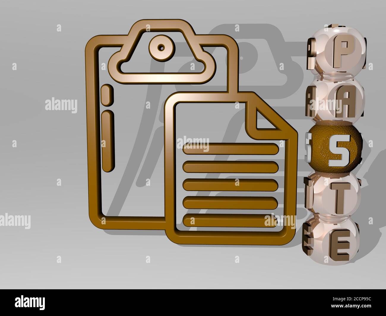 3D-Symbol neben dem vertikalen Text einzelner Buchstaben einfügen, 3D-Illustration Stockfoto