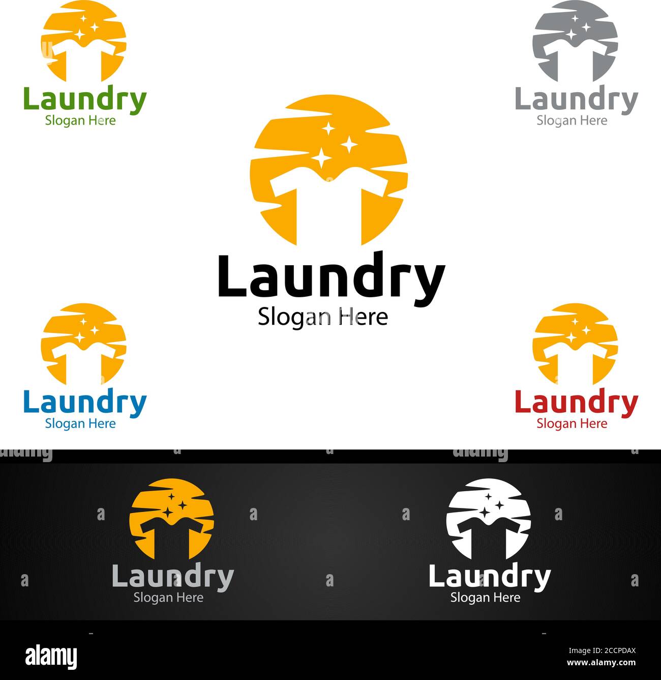 Laundry Dry Cleaners Logo mit Kleidung, Wasser und Waschen Konzept Design Stock Vektor