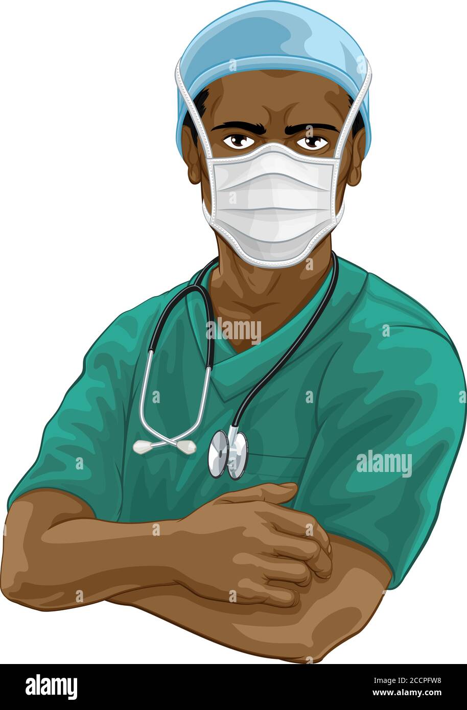 Arzt oder Krankenschwester in Scrubs Uniform und medizinische PSA Stock Vektor