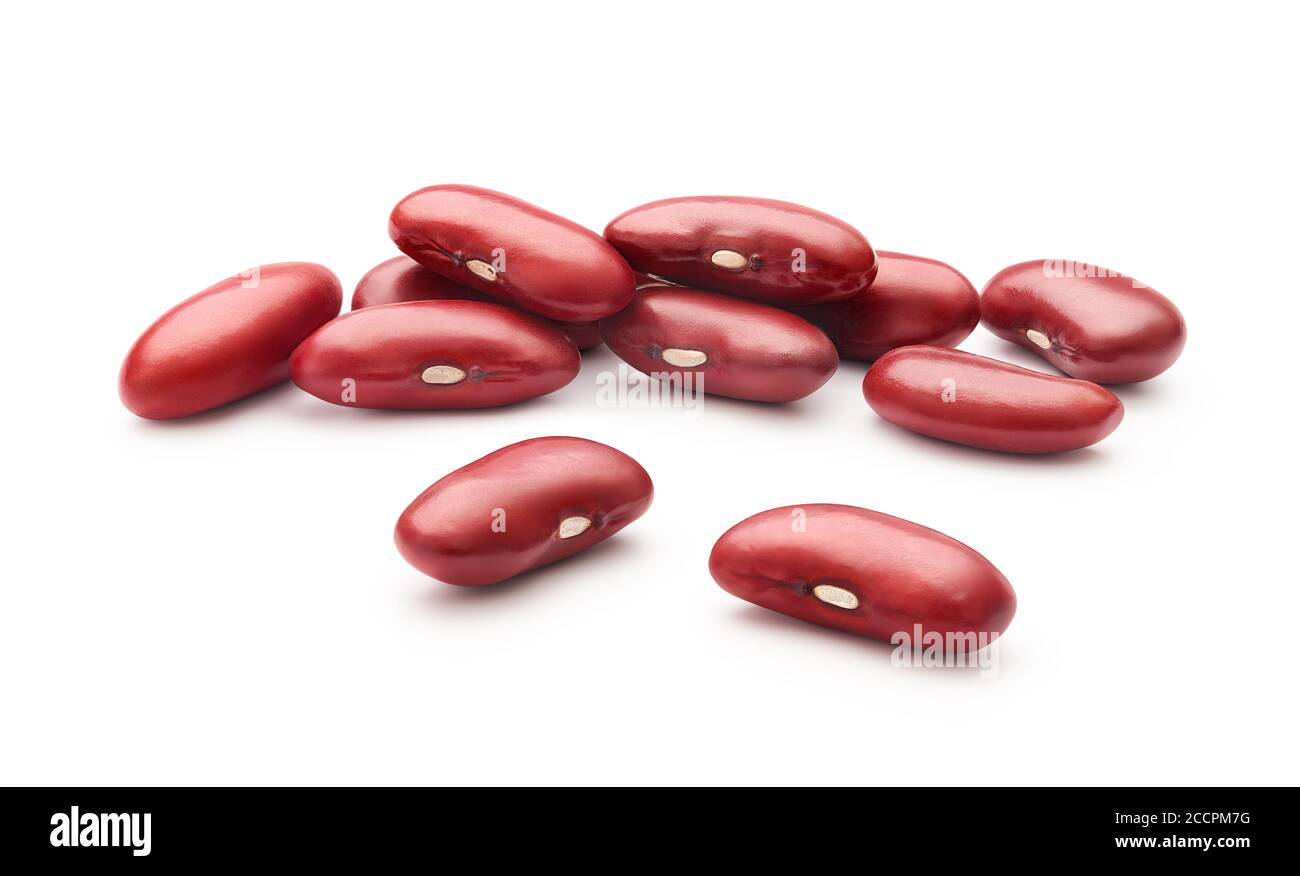 Gruppe von roten Kidney Bohnen isoliert auf weißem Hintergrund Stockfoto